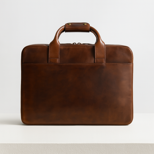 Classic brown leather briefcase for men - front view
