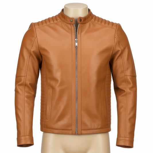 Axis Moto Café Racer front view in tan lamb leather.