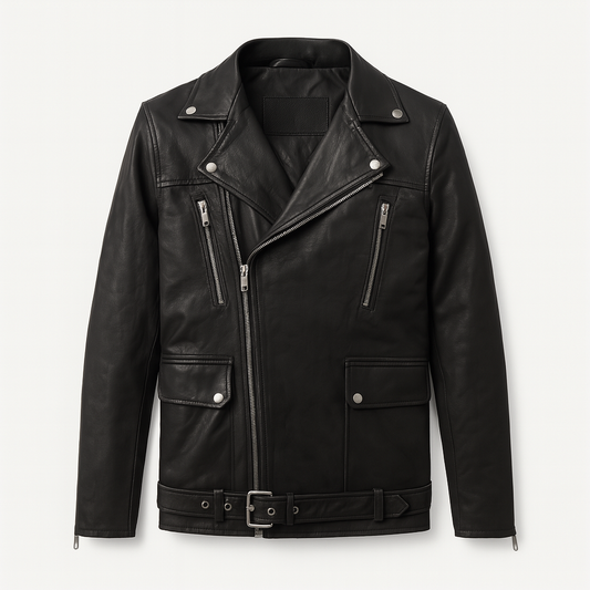 Front view of BurnRider™ Classic Moto Jacket in black leather.