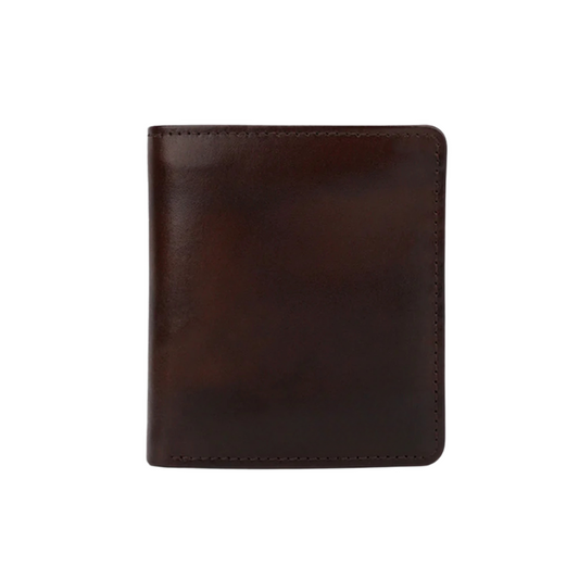 Espresso leather bifold wallet with card slots and coin pocket