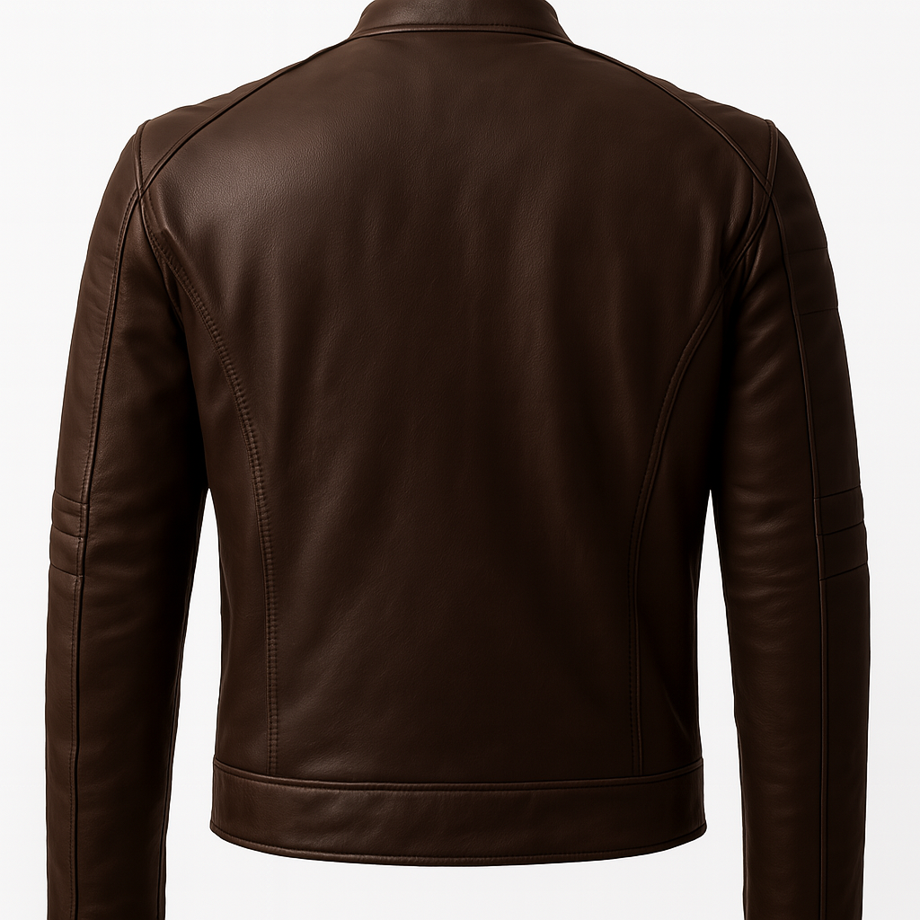 Back view of IronRidge™ Café Racer Jacket in chocolate brown leather.