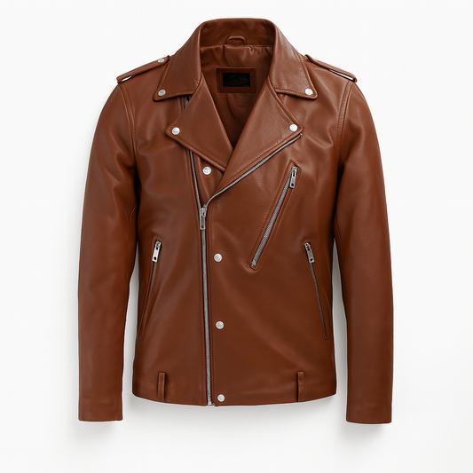 Midnight Rebel Moto Jacket™ front view in classic brown moto style.