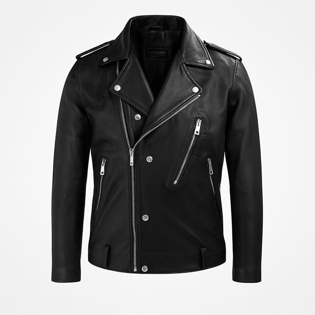 Midnight Rebel Moto Jacket™ front view in sleek black leather.