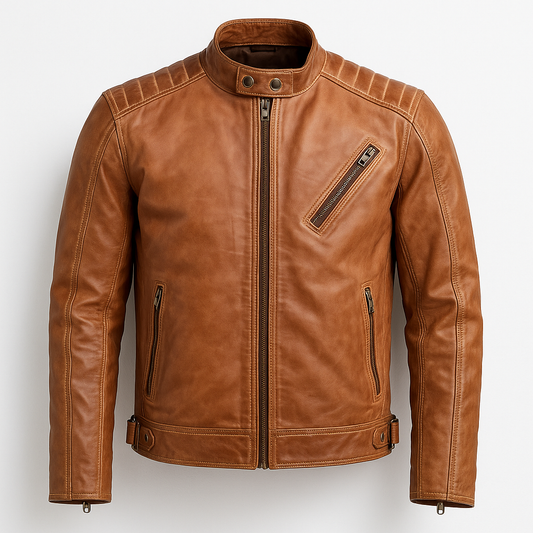 Front view of RustCraft lambskin vintage leather biker jacket.