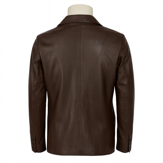 Brown Leather Blazer - Back view