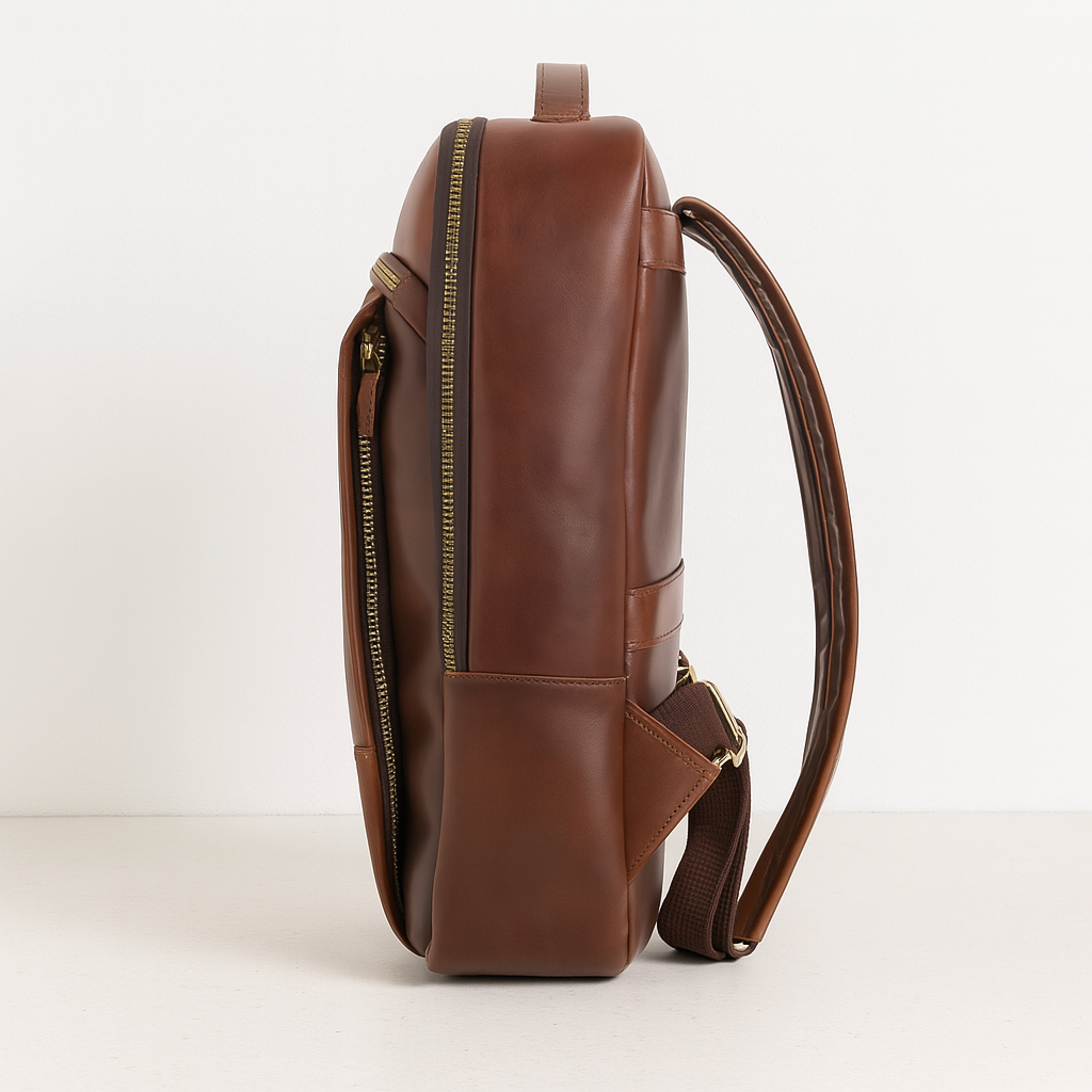 Side view of Urban Vault Backpack with structured silhouette