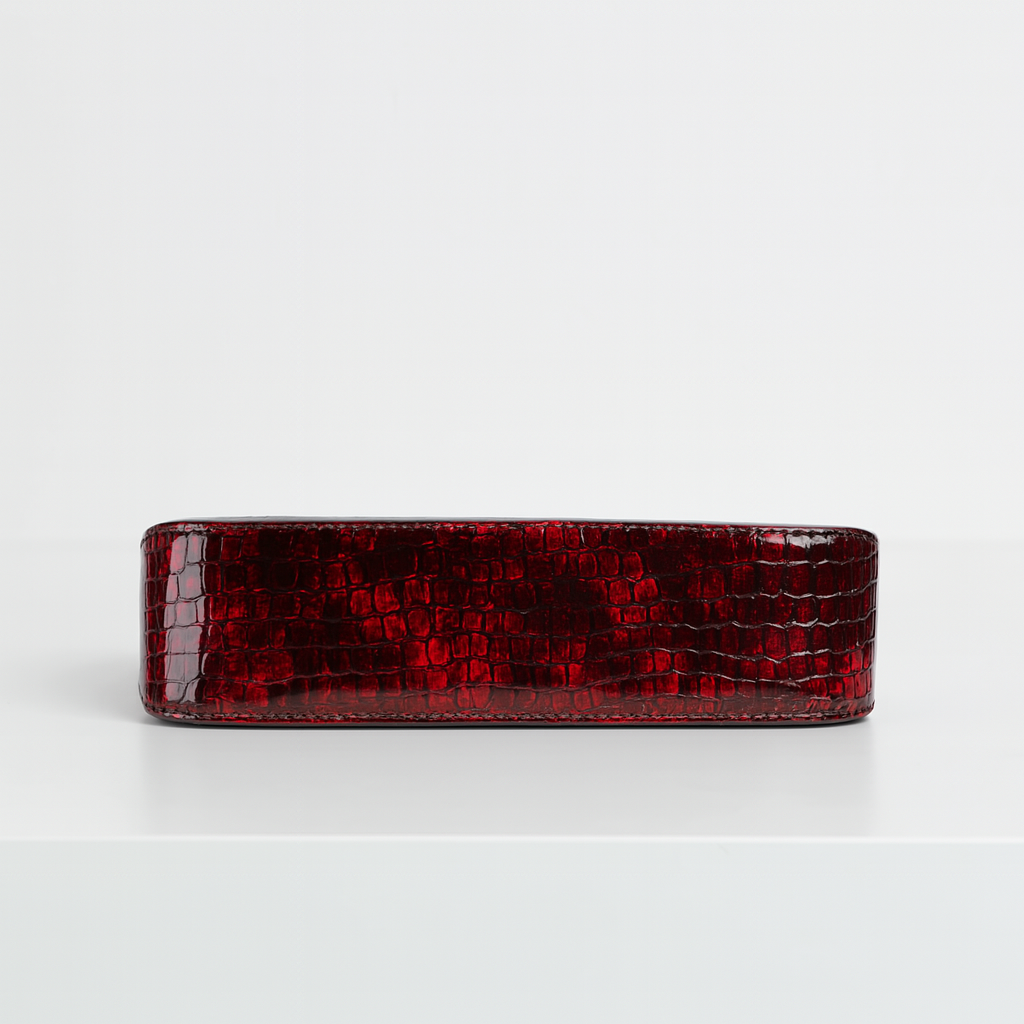 Bottom view of Red crimson croc-embossed mini shoulder bag