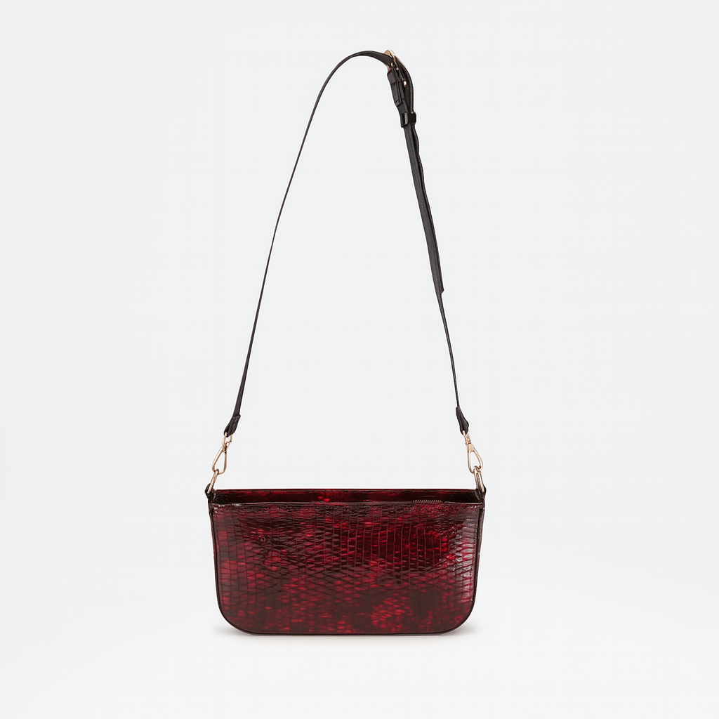 Red croc-embossed mini shoulder bag with adjustable strap