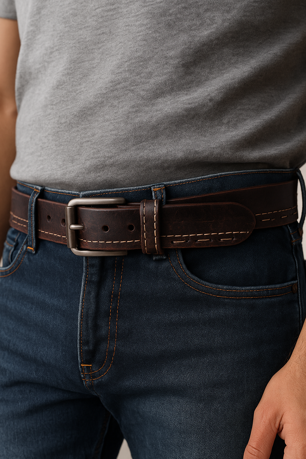 IronRidge™ TrailCraft Men's Leather Belt – Rustic Full-Grain Style