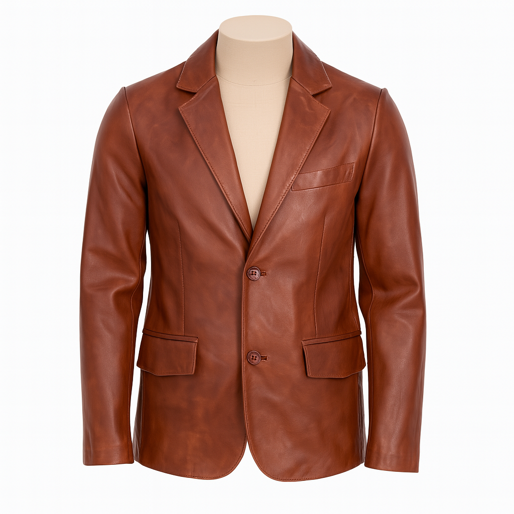 Tan Leather Blazer Front view