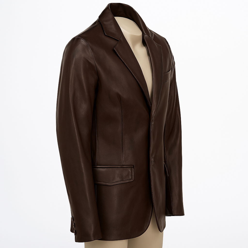 Brown Leather Blazer - Side view