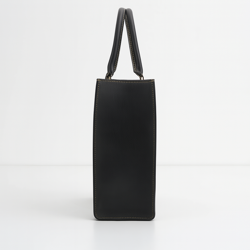 Side view of MetroForm Luxe Structured Black Tote.
