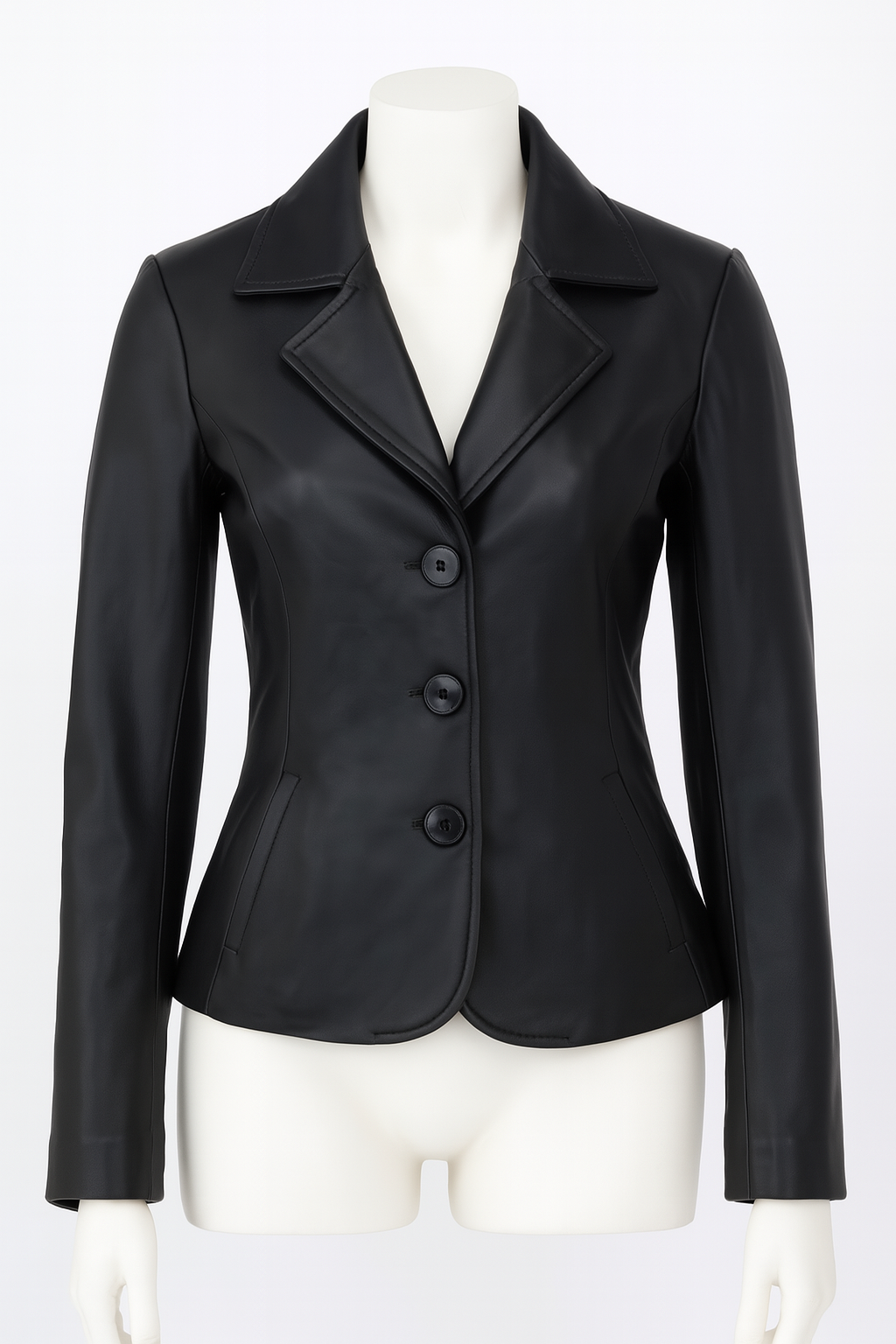 Verona Classic lambskin leather blazer, front view in black.