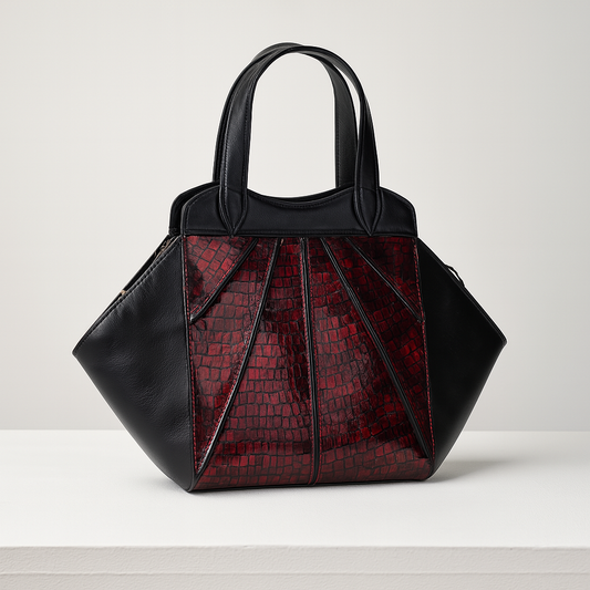 Front view of Serpentine Luxe Tote in crocodile-embossed leather.